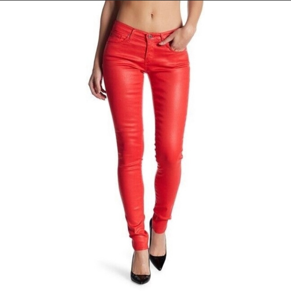 AG Adriano Goldschmied Red Leather-Look Coated Jeans The Legging Super Skinny 26